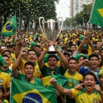 Torcedores brasileiros celebram título de futebol com festa e fogos de artifício