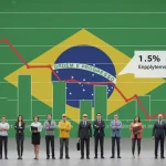 Gráfico mostrando a queda da taxa de desemprego no Brasil em 2024 e pessoas diversas com esperança.