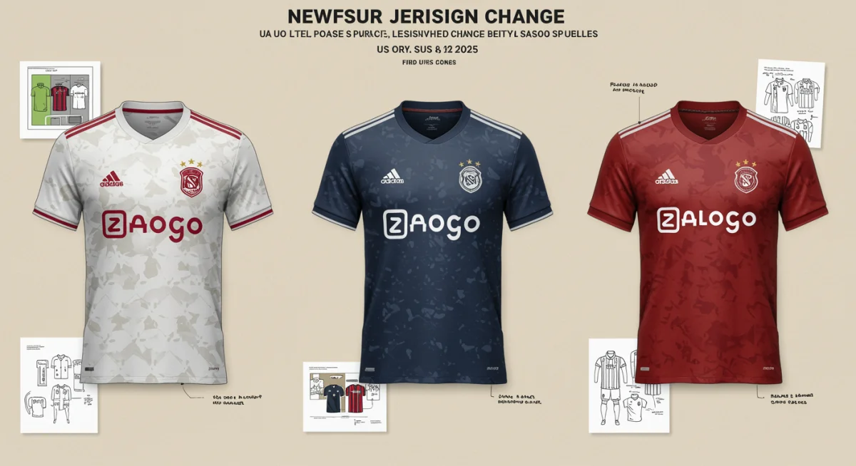 Detalhe das três novas camisas de grandes clubes para 2025, evidenciando as mudanças de design e patrocínio.