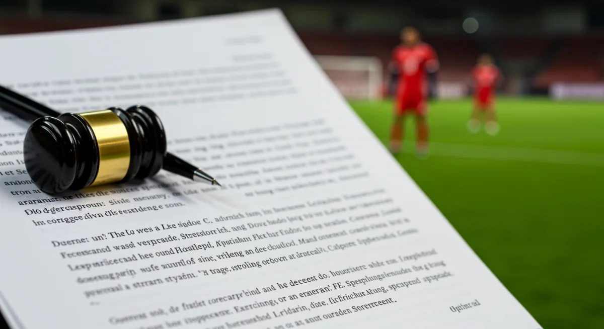 Detalhe de documento legal com cláusulas contratuais, simbolizando a complexidade e a importância da estratégia jurídica no futebol brasileiro.