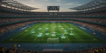 Esquemas táticos revolucionários em campo no Brasileirão 2024, com jogadores em formação estratégica e torcida vibrante.