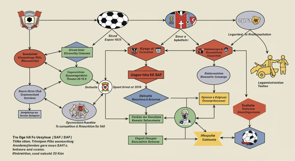 Fluxograma complexo de transição de clube para SAF, ilustrando os passos e desafios jurídicos envolvidos.