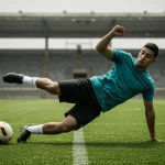 Jogador de futebol brasileiro em alta performance, simbolizando a eficácia da preparação física moderna na prevenção de lesões.