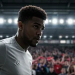 Jogador de futebol profissional em campo, simbolizando a carreira do atleta e a necessidade de proteção.