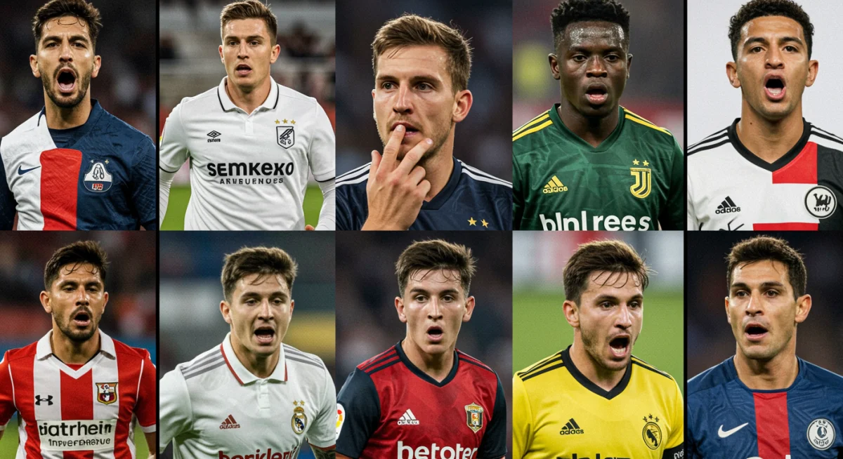 Colagem de jogadores de futebol, simbolizando a diversidade de talentos e as negociações estratégicas no mercado de transferências.
