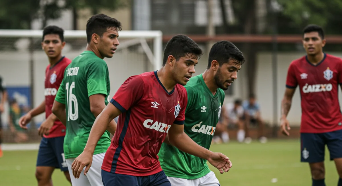 Jogadores de futebol de várzea em ação, mostrando paixão e união em campo.