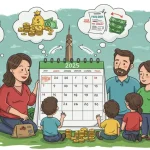 Família brasileira observa calendário de 2025, refletindo sobre as mudanças da Reforma Tributária e seus impactos financeiros.
