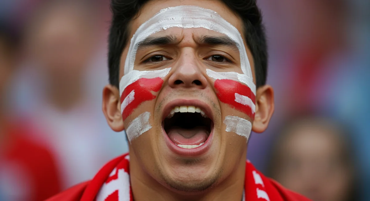 Close-up de torcedor brasileiro expressando paixão e emoção em um jogo de futebol