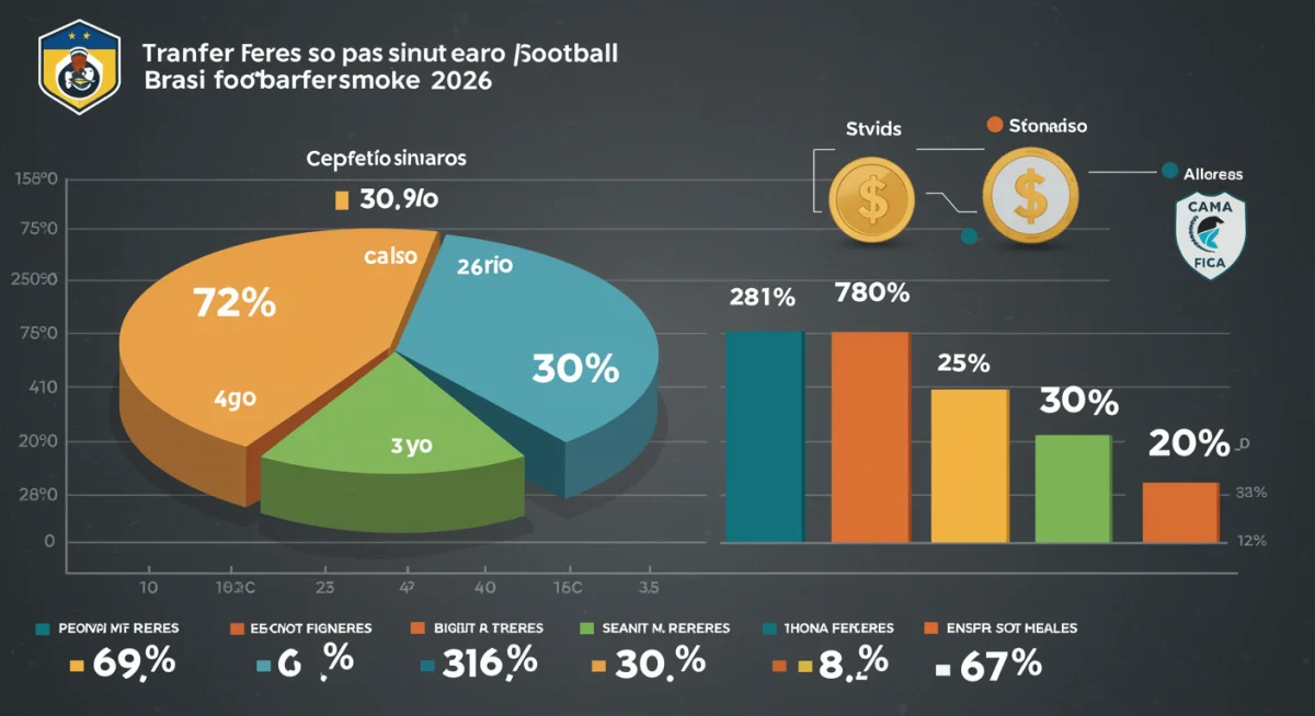 Infográfico detalhando a distribuição de taxas de transferência no futebol brasileiro em 2026, com foco nas maiores contratações e seus impactos financeiros nos clubes envolvidos.