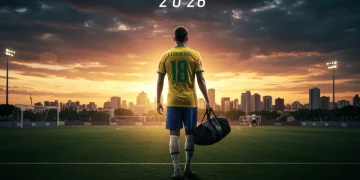 Jogador brasileiro caminhando para o futuro após a carreira no futebol, com planejamento.