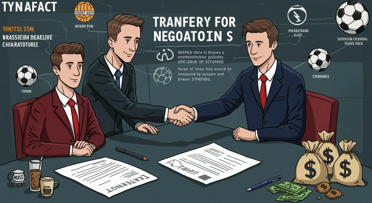 Representantes de clubes em uma mesa de negociação, simbolizando as complexas transferências no futebol.