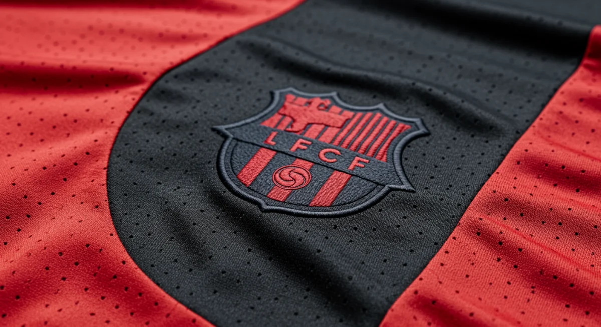 Detalhe da textura de uma camisa de futebol de 2025, evidenciando a tecnologia avançada dos tecidos e o design inovador.